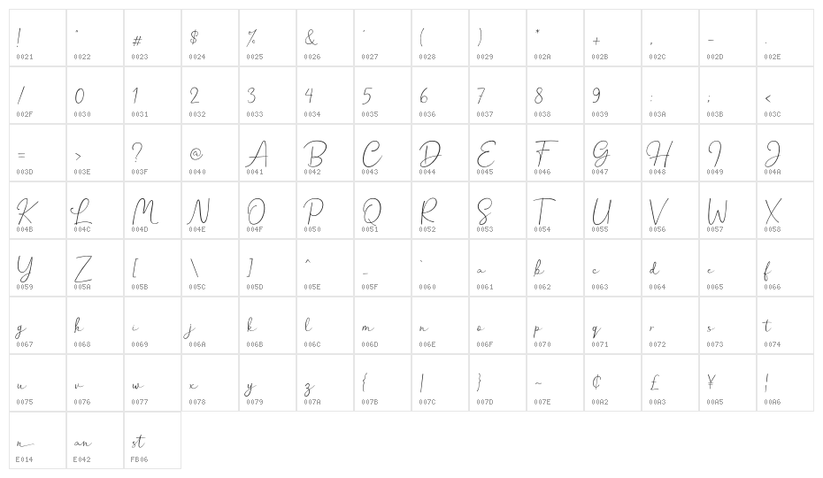 HanstonDemo-Regular Character Map