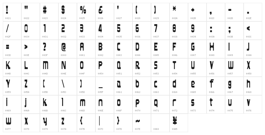 Hanzui Bold Character Map
