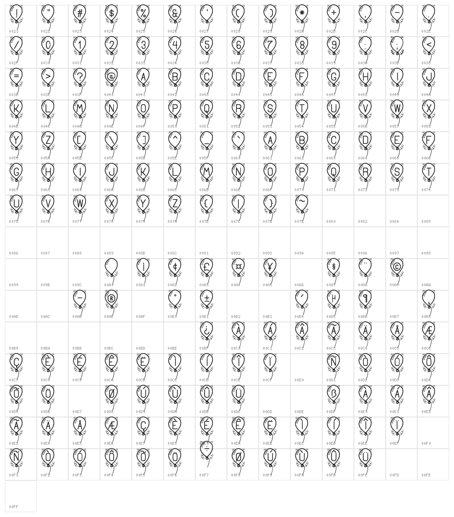 Happy Balloon St PERSONAL USE Character Map