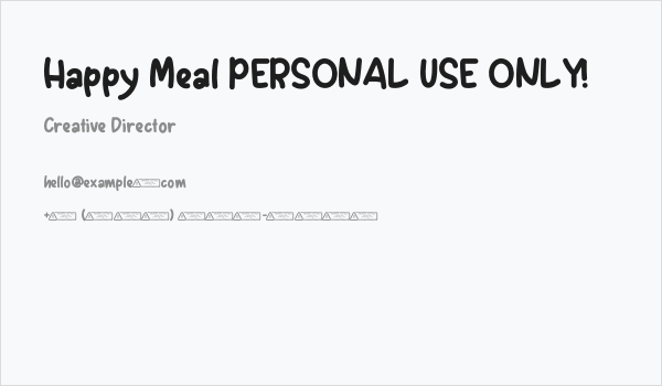 Happy Meal PERSONAL USE ONLY! Business Card