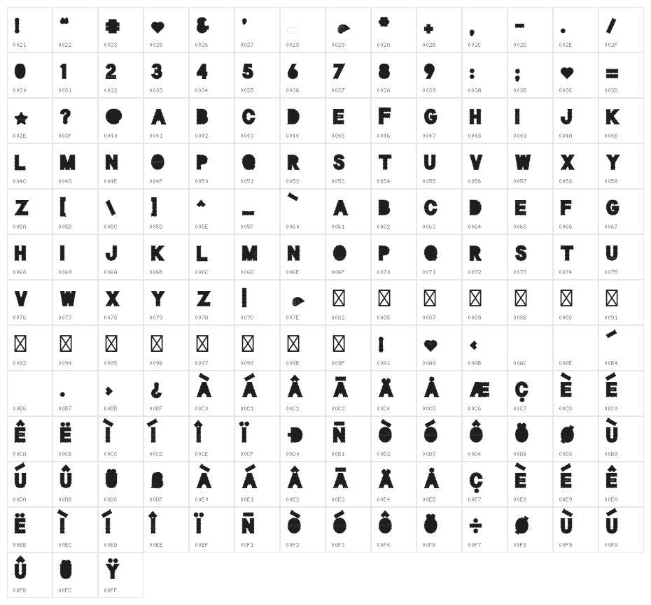Happy Snail Mail DEMO Paper Character Map