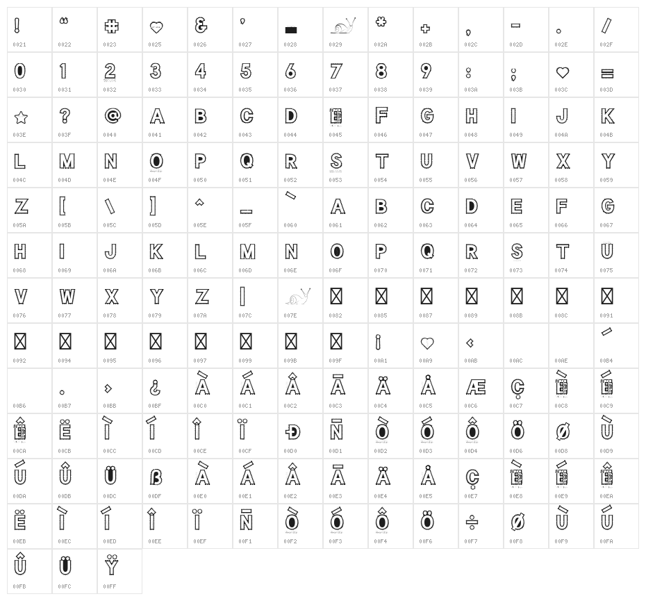 Happy Snail Mail DEMO Regular Character Map