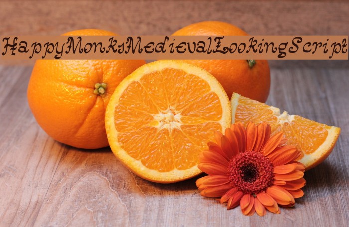 HappyMonksMedievalLookingScript Font examples
