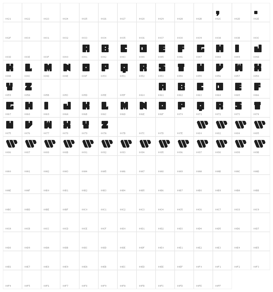 Har Filled Nights Bold Character Map