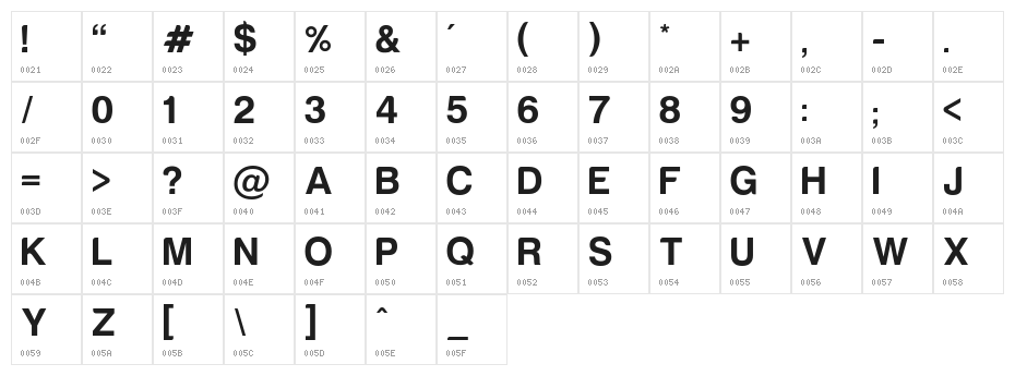 Harabara Bold Character Map