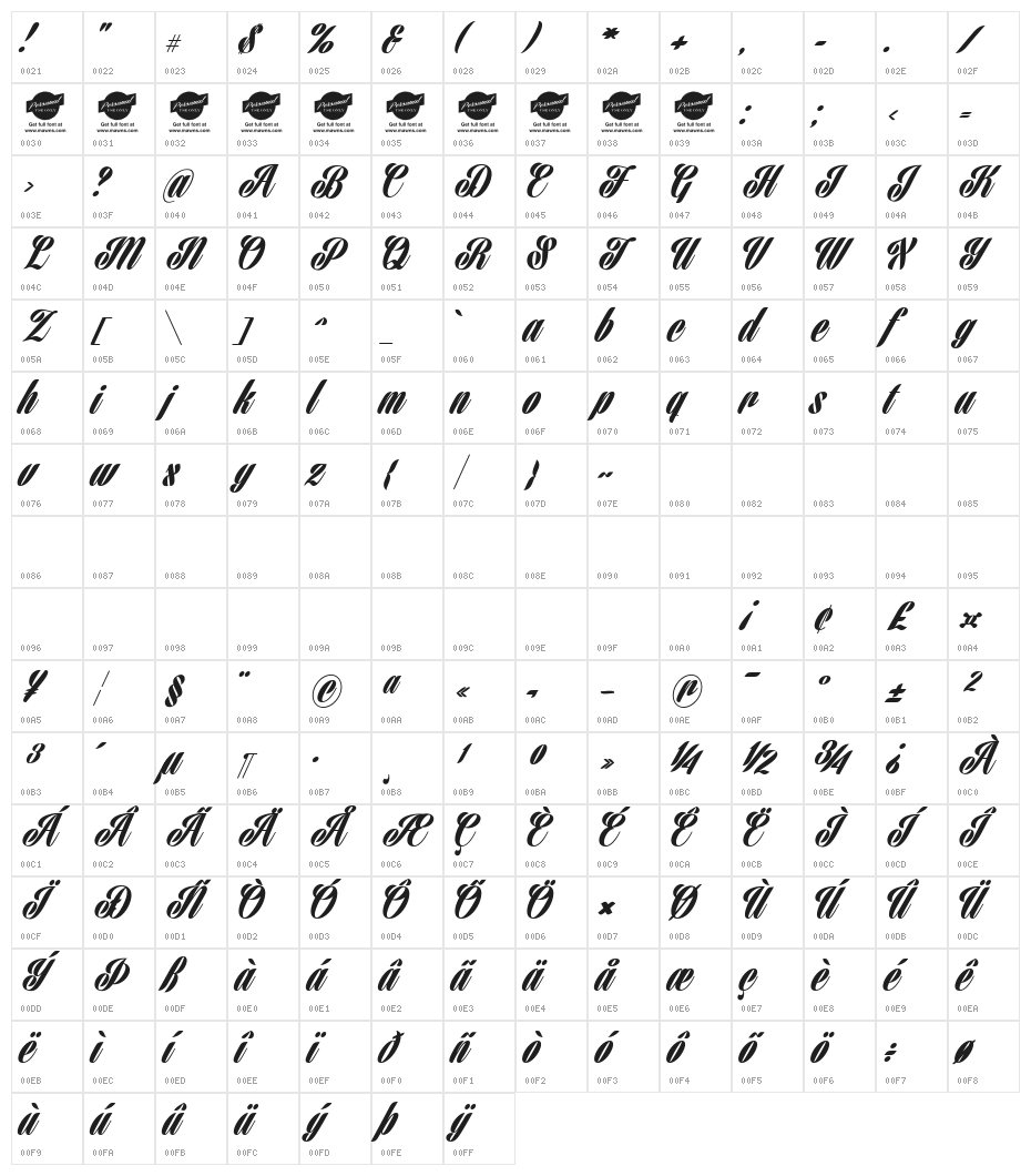 Harbell Personal Use Only Character Map