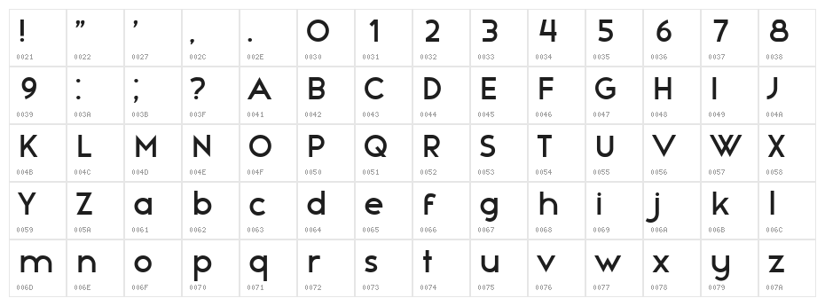 Harborn Regular Character Map