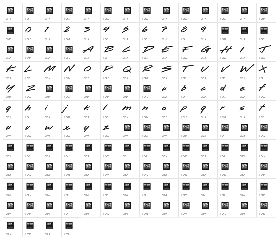 Hard Drive Character Map