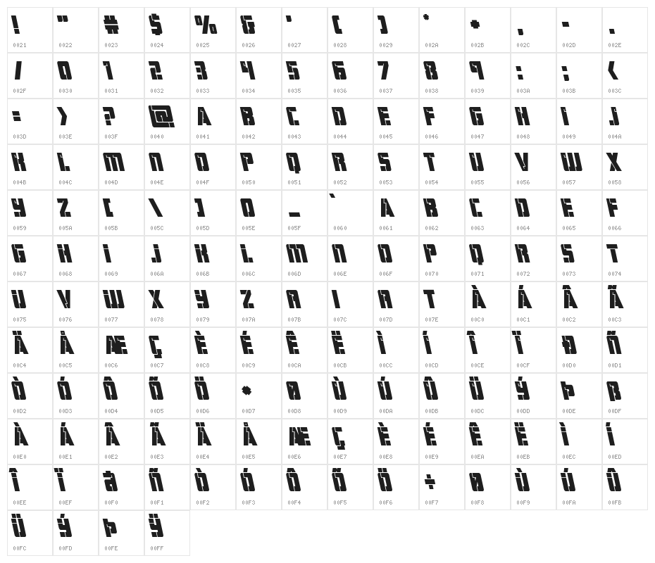 Hard Science Bold Leftalic Character Map