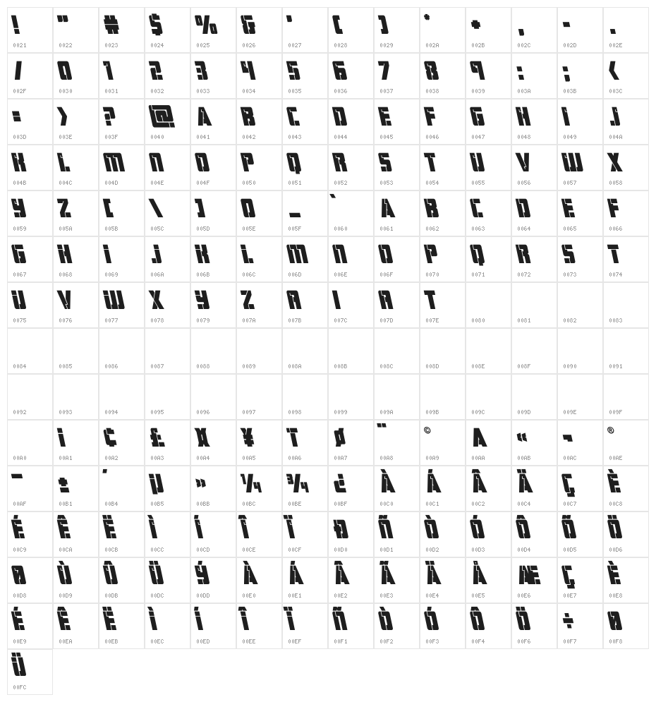 Hard Science Bold Leftalic Character Map