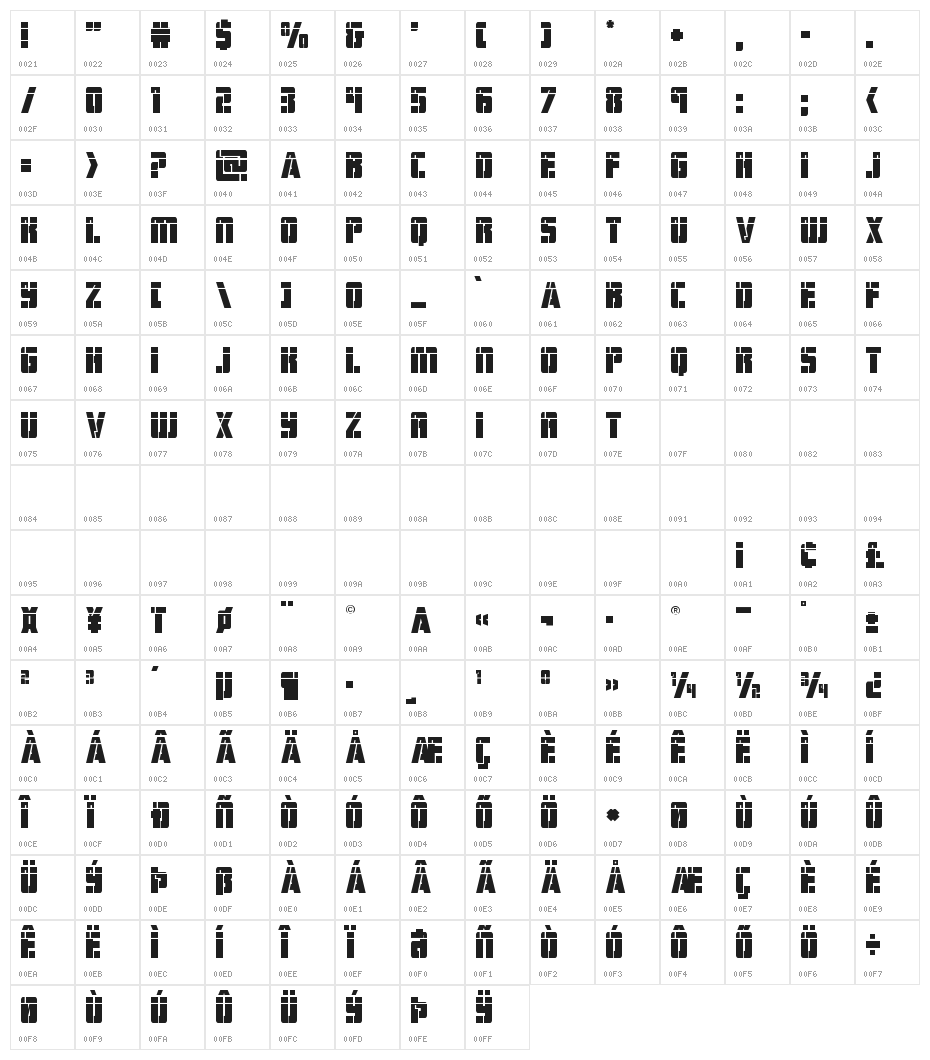 Hard Science Laser Character Map
