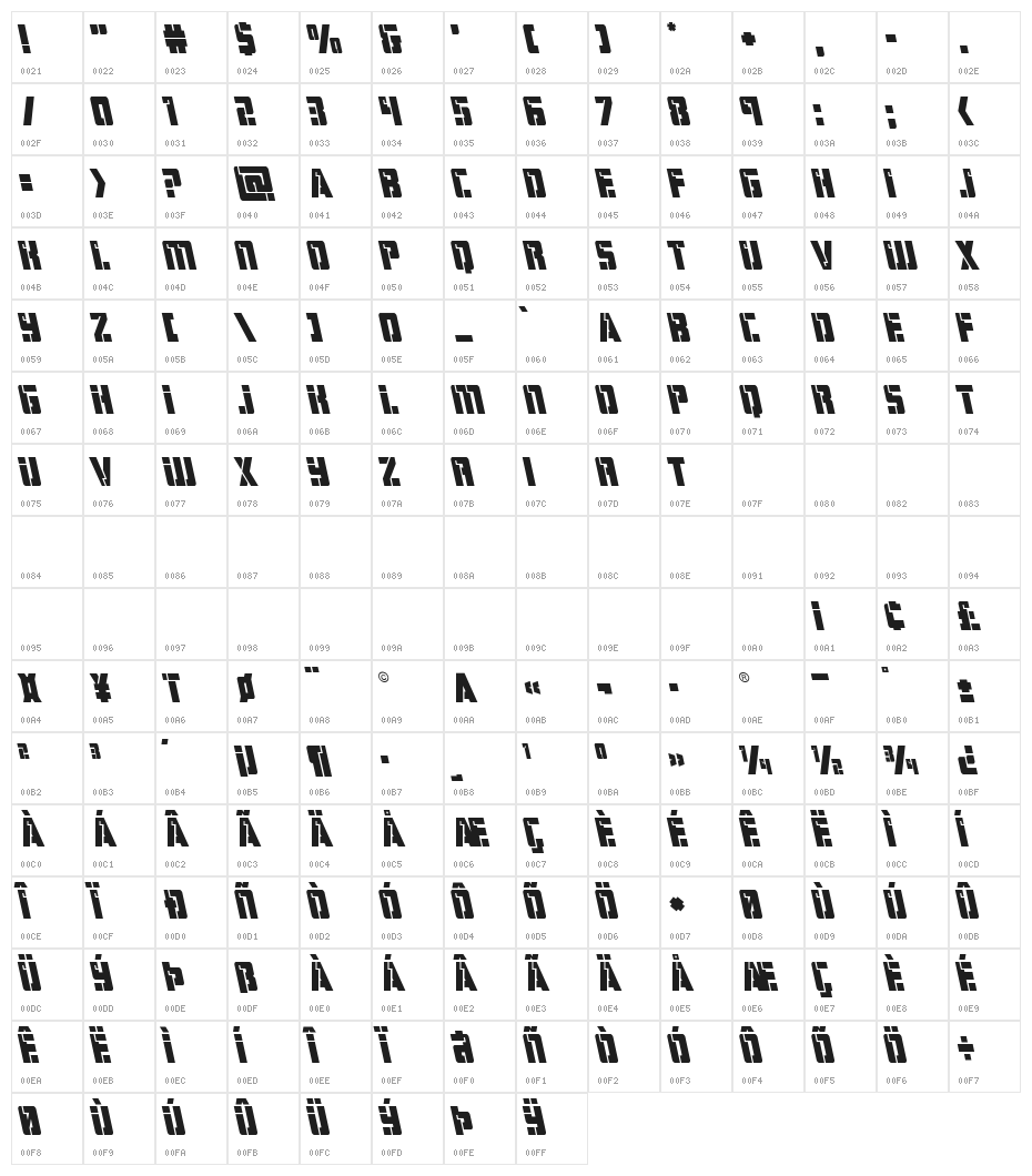 Hard Science Leftalic Character Map