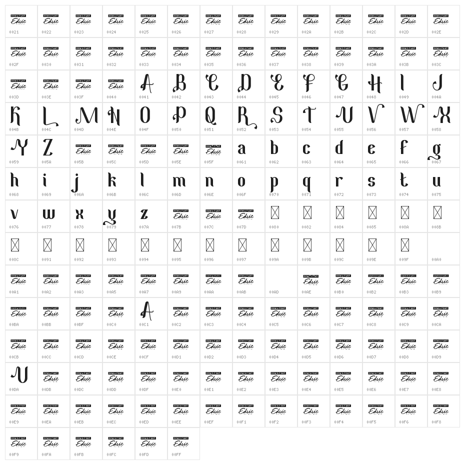 Hardenburg Demo Bold Character Map