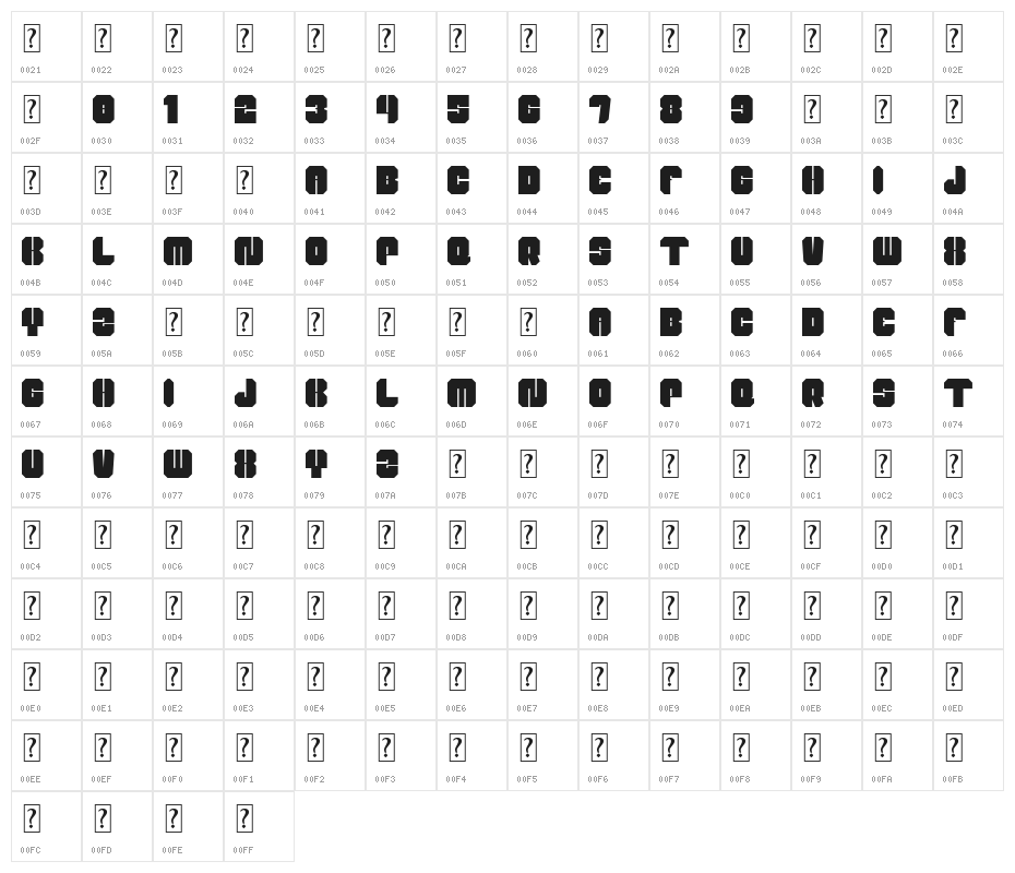 Harmy Bold Character Map