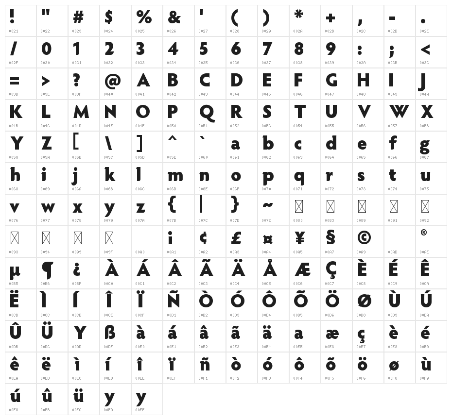 Harper Bold Character Map