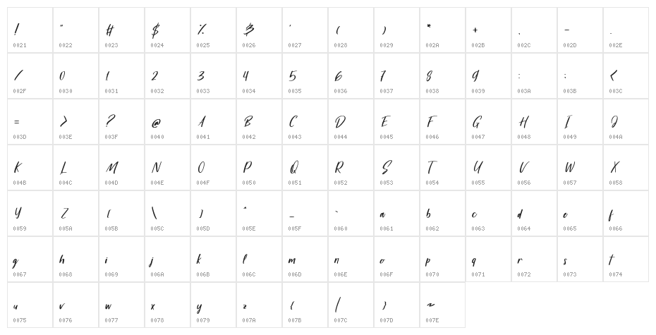 Harvest Barn DEMO Regular Character Map