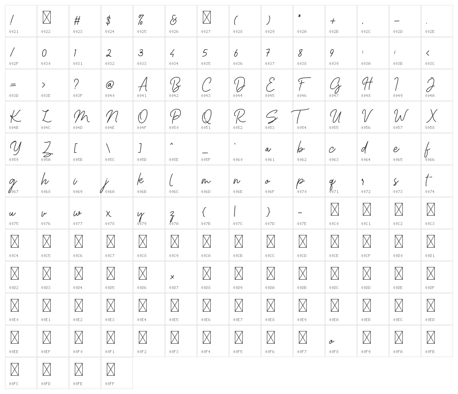 Haslley Beautiful Demo Version Character Map