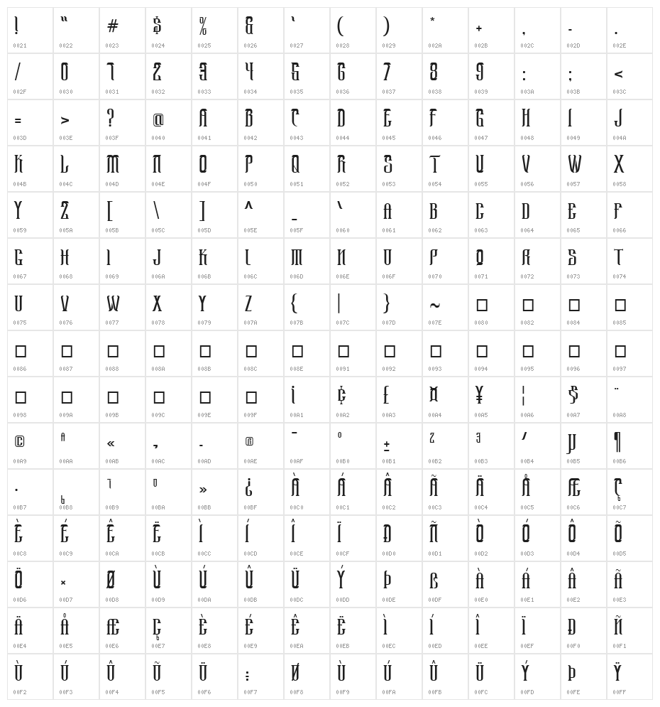 Hassengard Regular Character Map