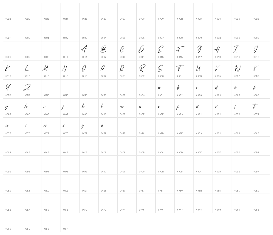Hasta Free Regular Character Map