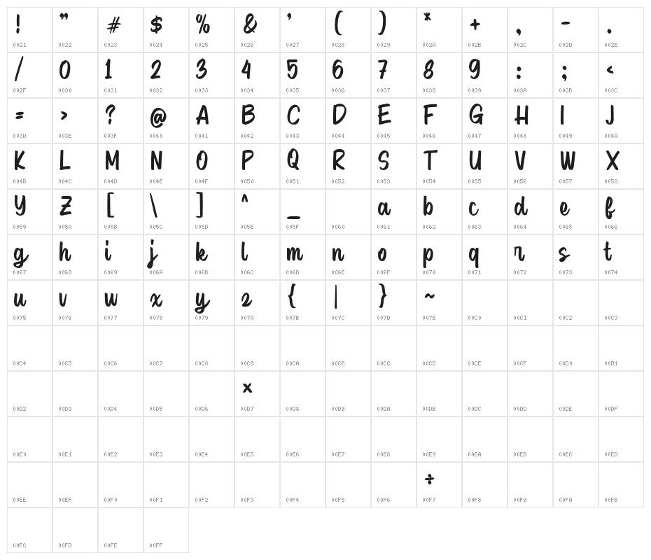 HastifeScriptDEMO-Regular Character Map