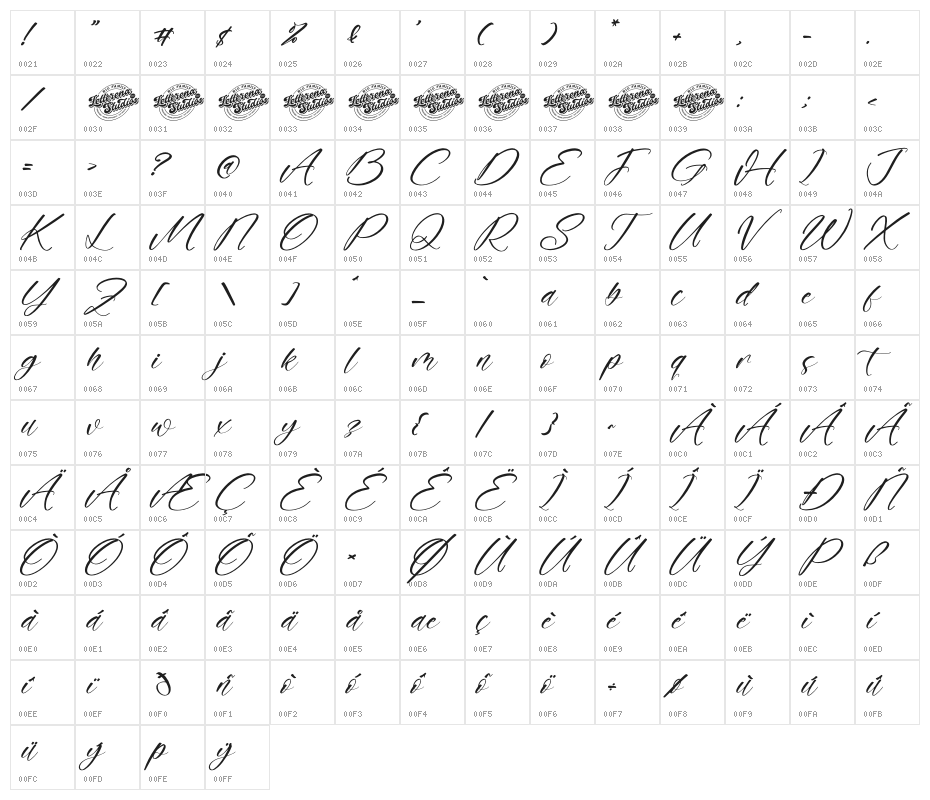 Hatheyrose DEMO VERSION Italic Character Map