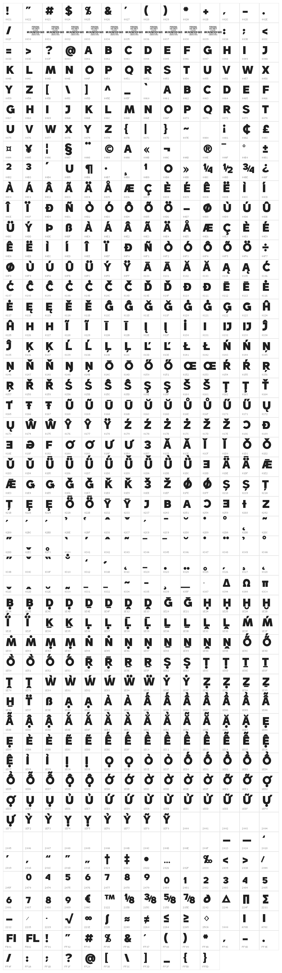 Hatsch Sans PERSONAL USE ONLY Regular Character Map