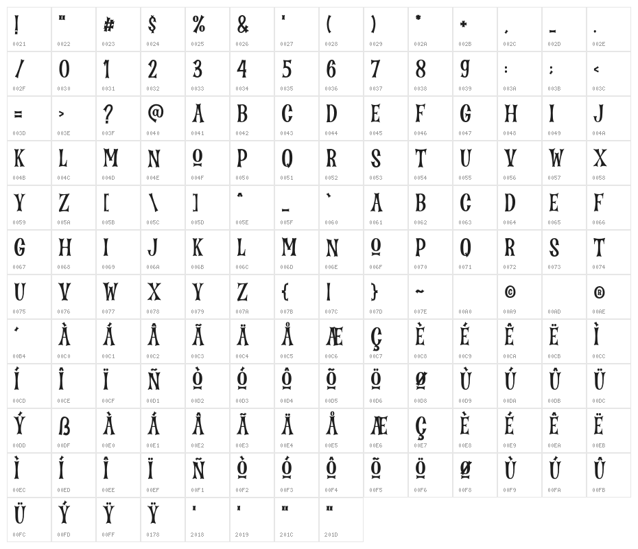 HauntedNightRegular Character Map