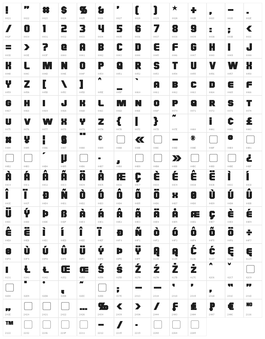 Hauser Bold Character Map