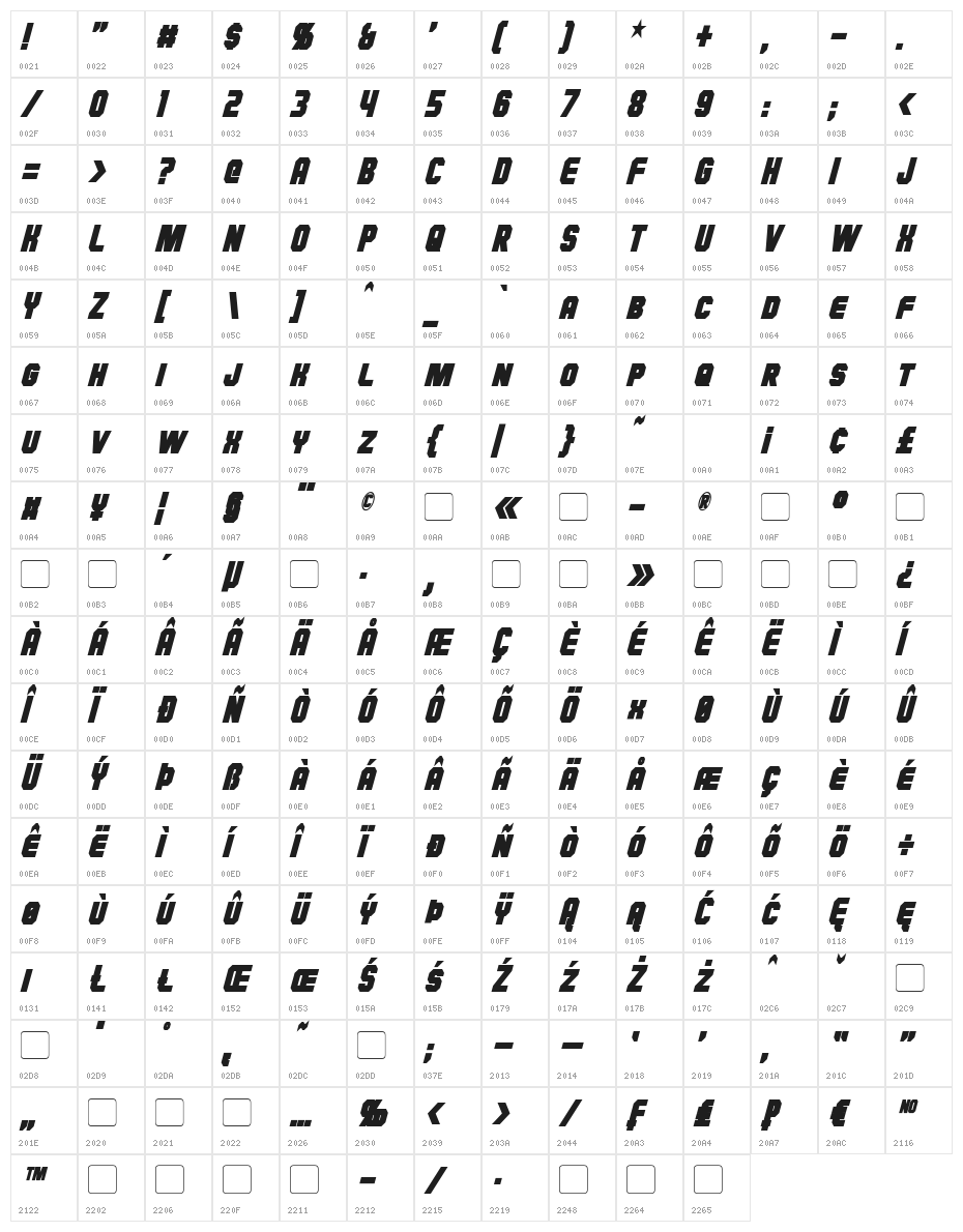 Hauser Condensed Bold Italic Character Map