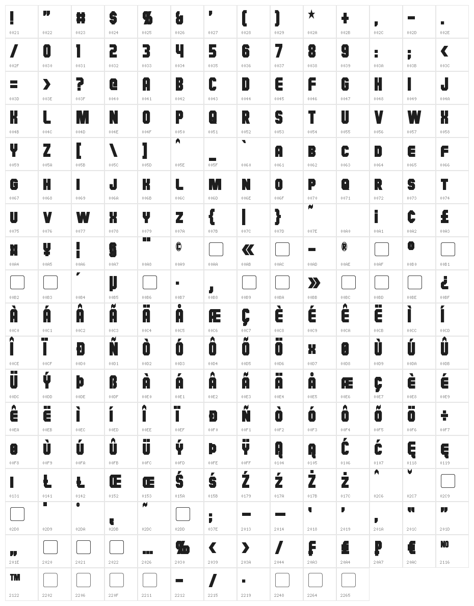 Hauser Condensed Bold Character Map