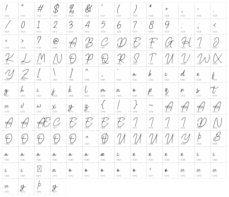 HavioletaHandwrittenFree-Reg Character Map