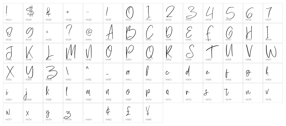 Hawkins park Regular Character Map