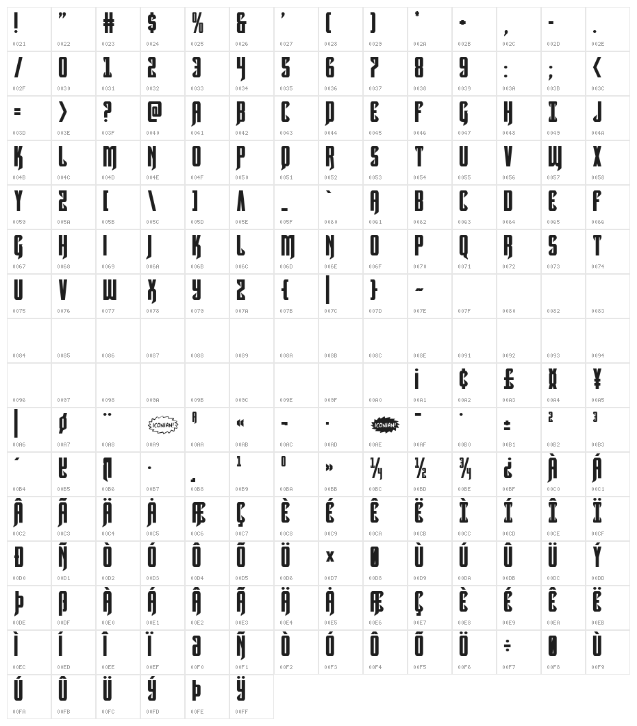 Hawkmoon Regular Character Map