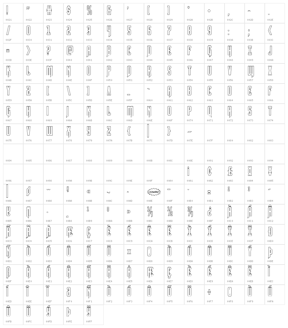 Hawkmoon Shadow Regular Character Map