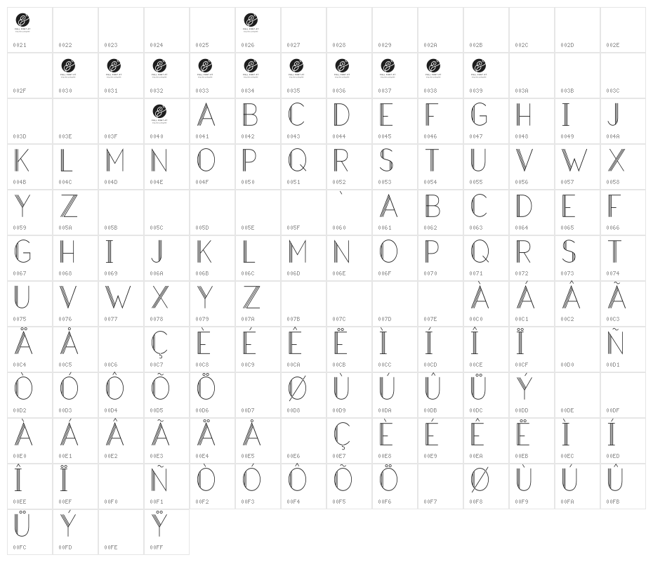 Hazel Deco Light Regular Character Map