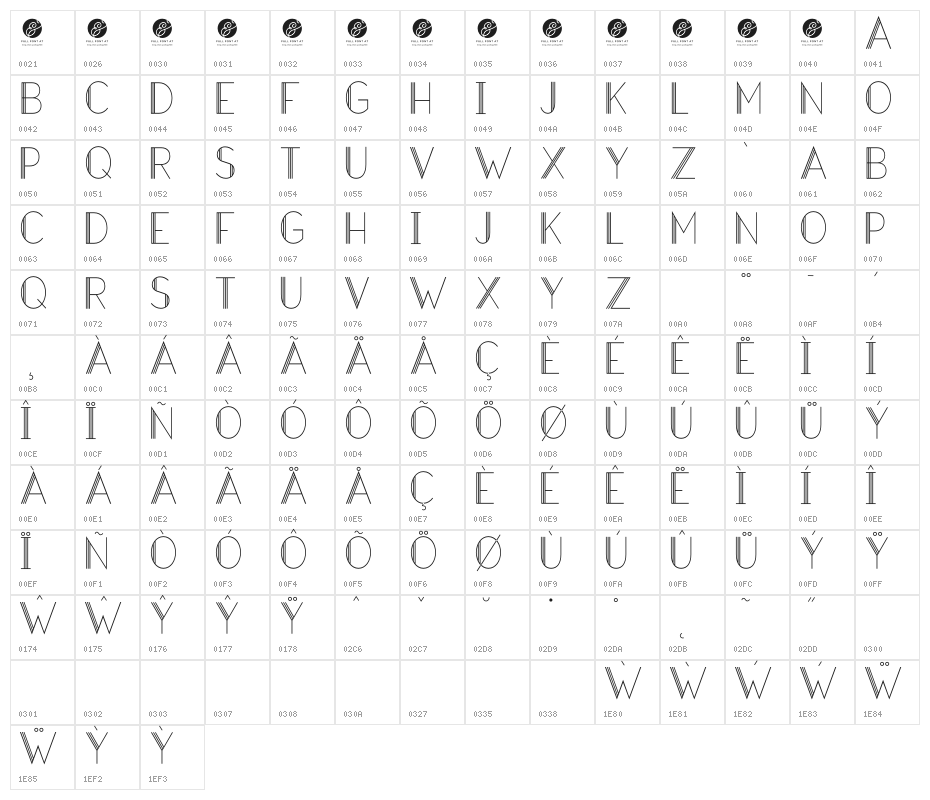 Hazel Deco Light Regular Character Map