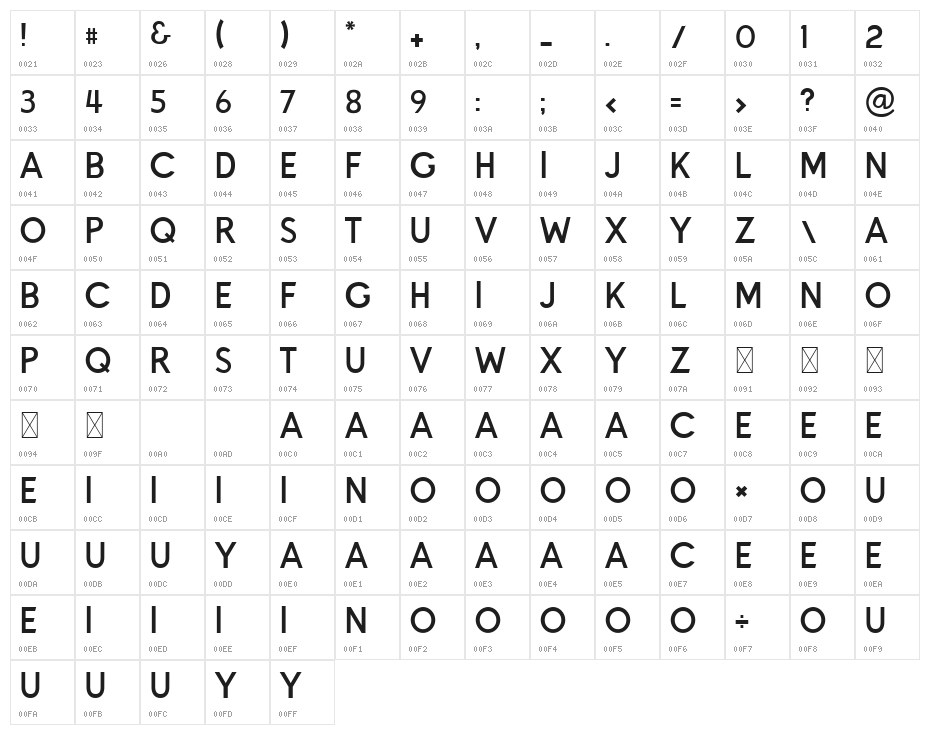 HEADWAY Character Map