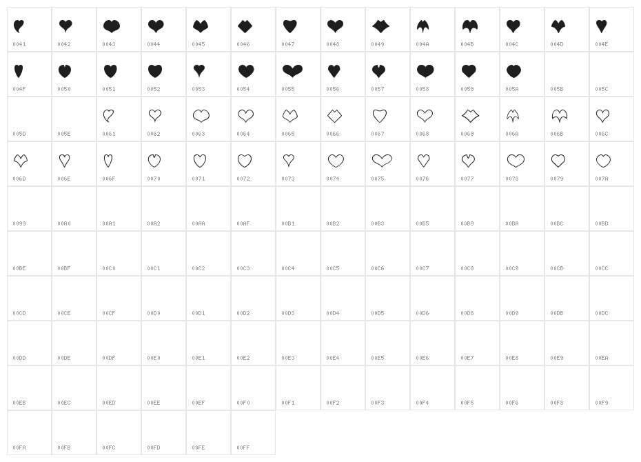 HEART shapes Character Map