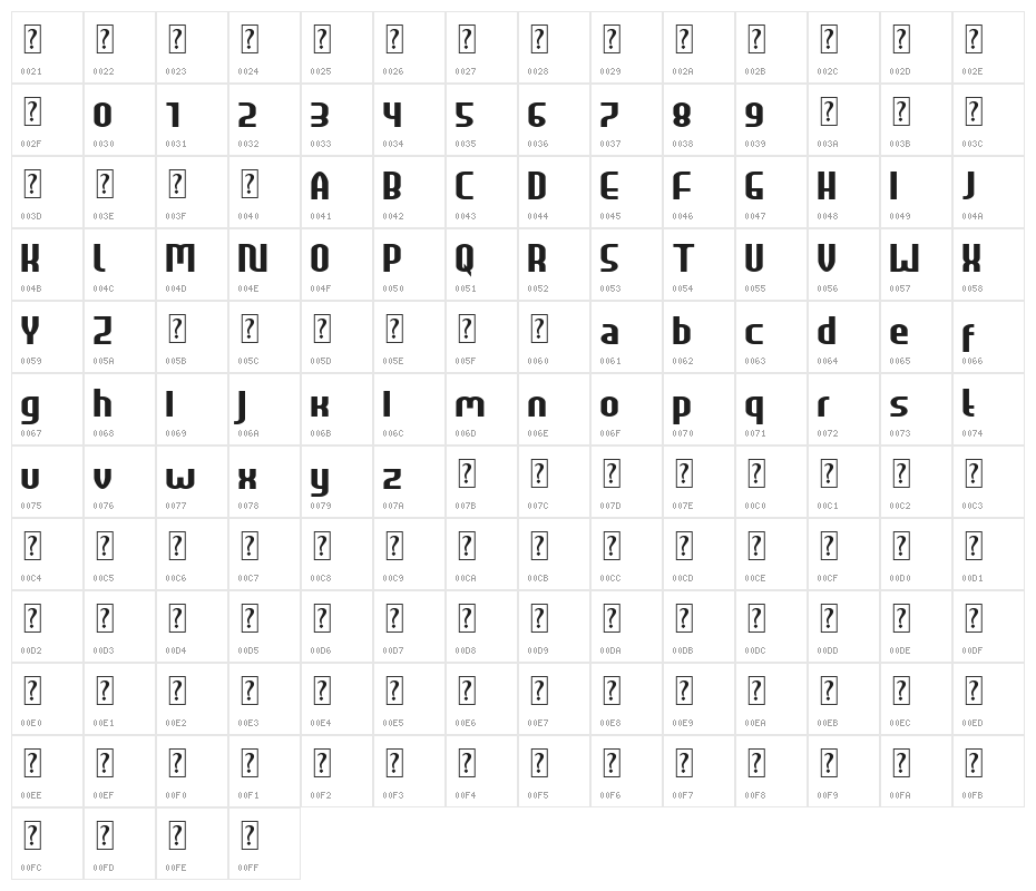 HEAVYwood Bold Character Map