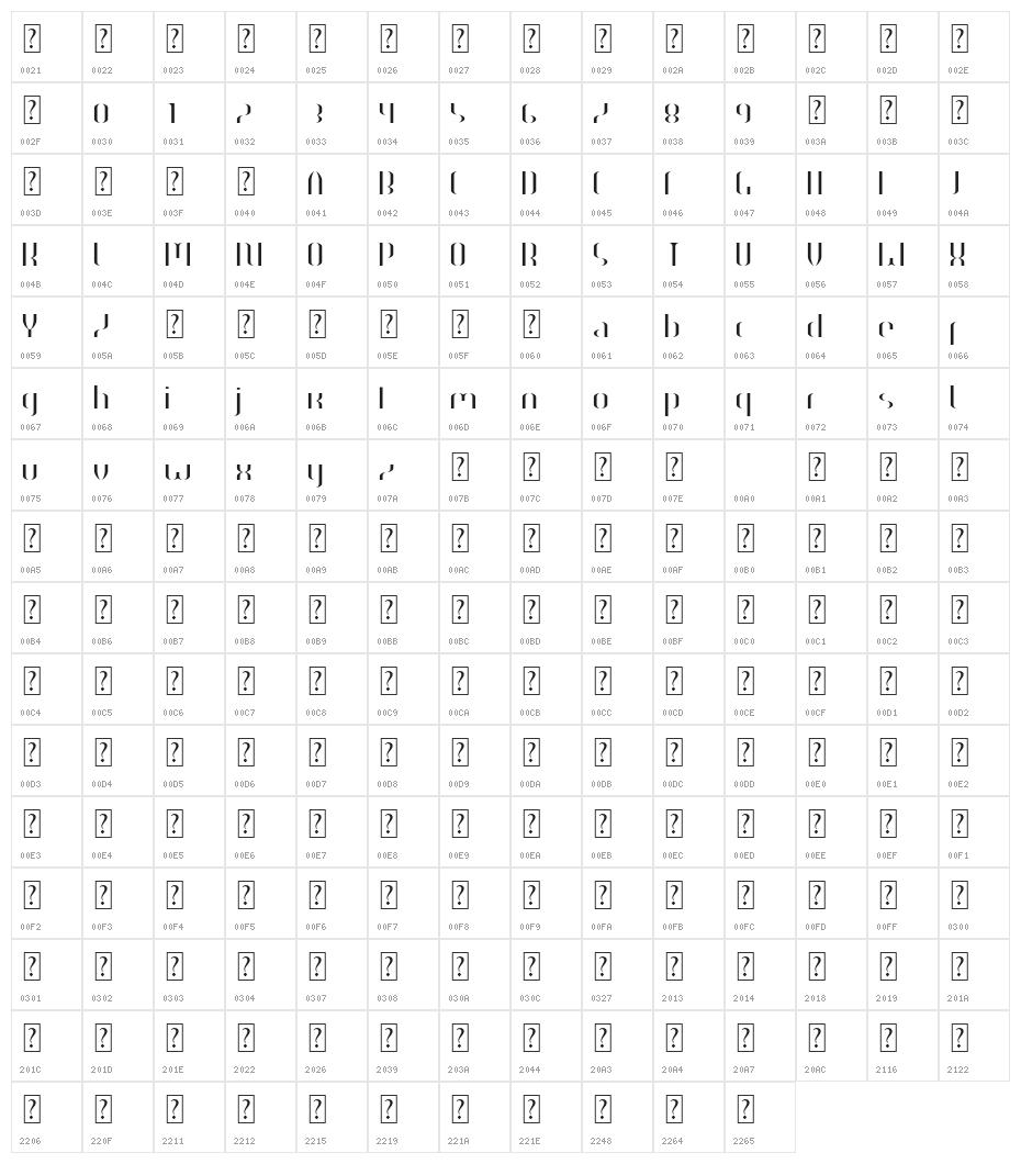 HEAVYwood solid fill Character Map