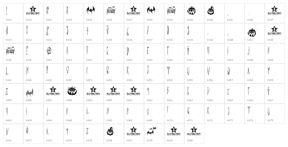 HELLO WEEN FONT Character Map