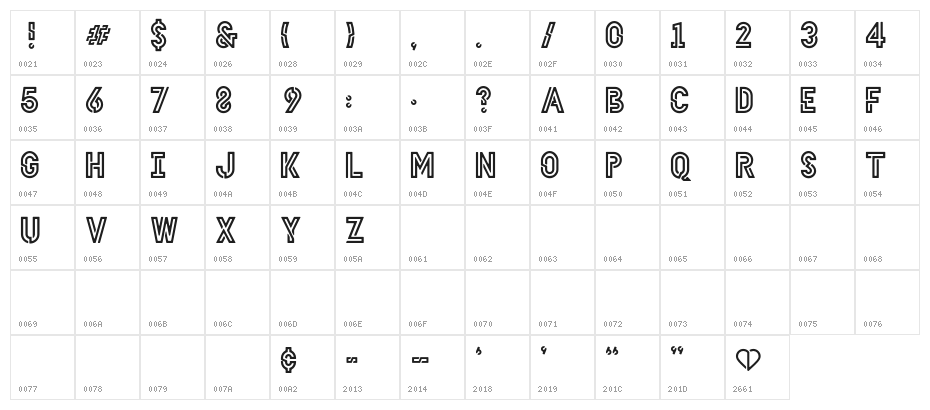 HELLODENVERDISPLAYBOLD-Bold Character Map