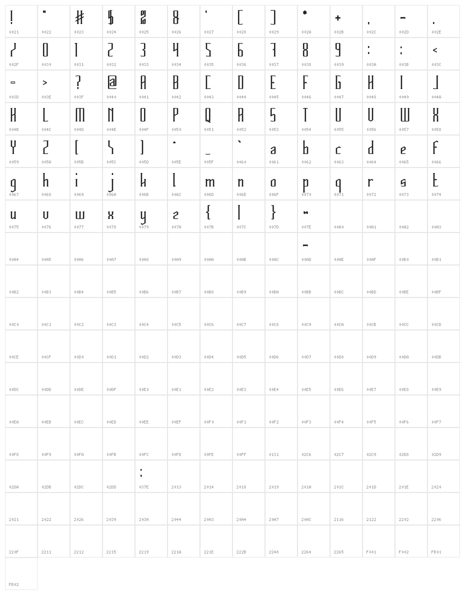 HERITAGE Bold Character Map