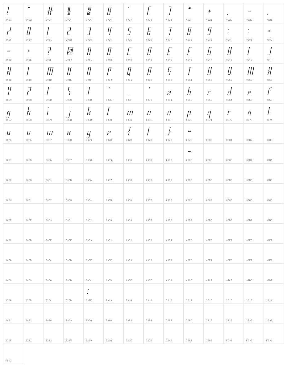 HERITAGE Italic Character Map