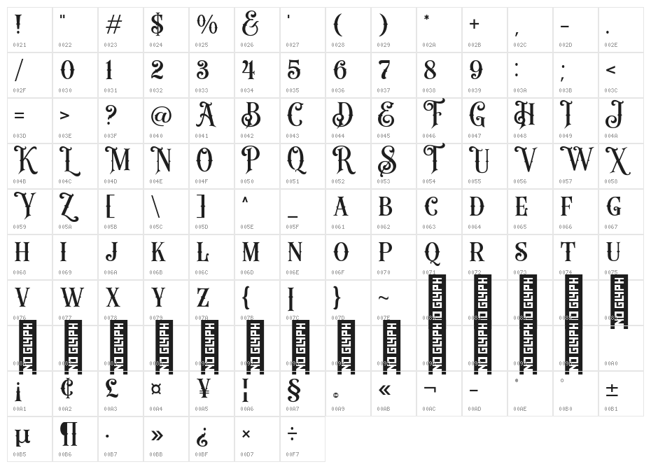 HERO BEAM Regular Character Map