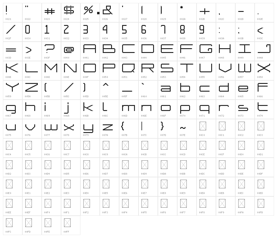 HERO Regular Character Map