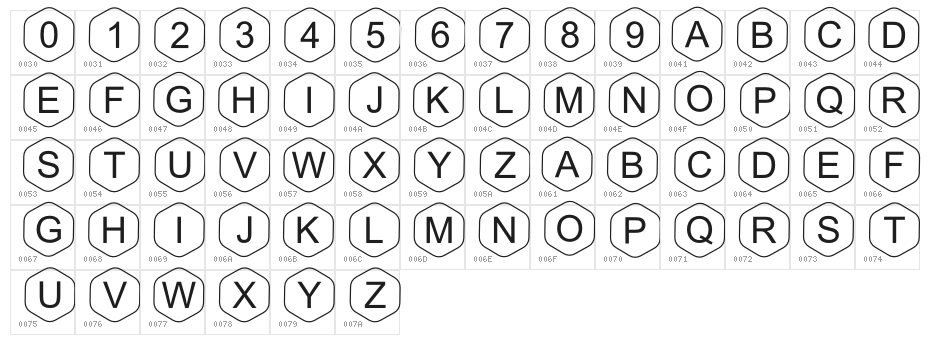 HEX Font Regular Character Map