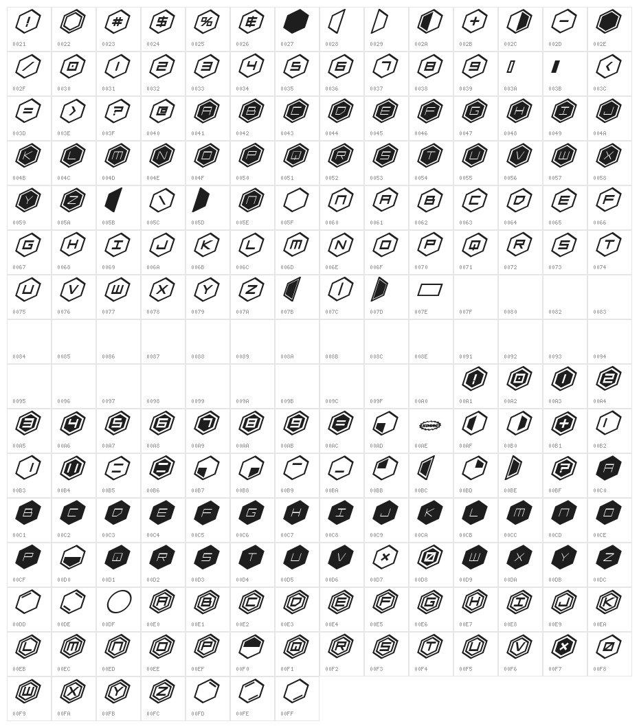 HEX:gon Bold Italic Character Map