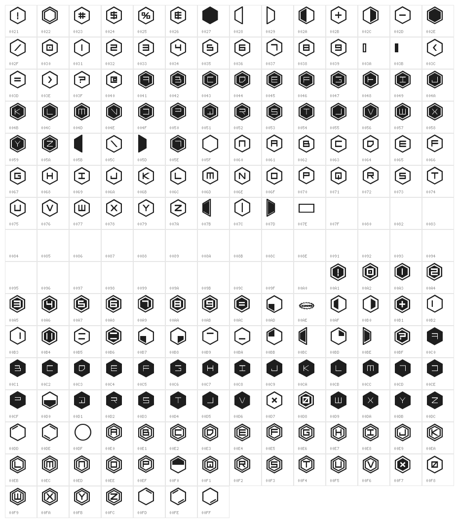HEX:gon Bold Character Map