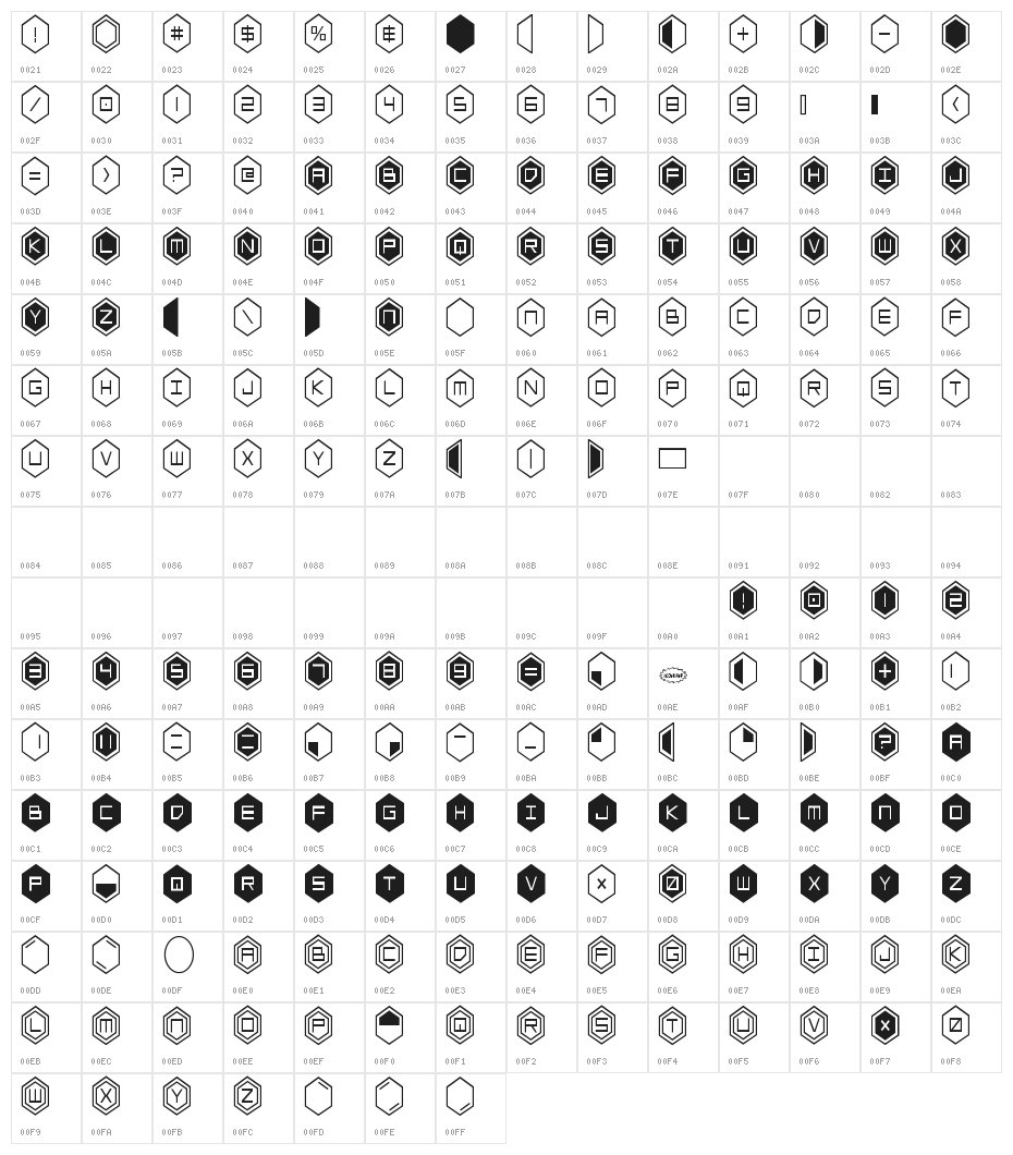HEX:gon Condensed Character Map